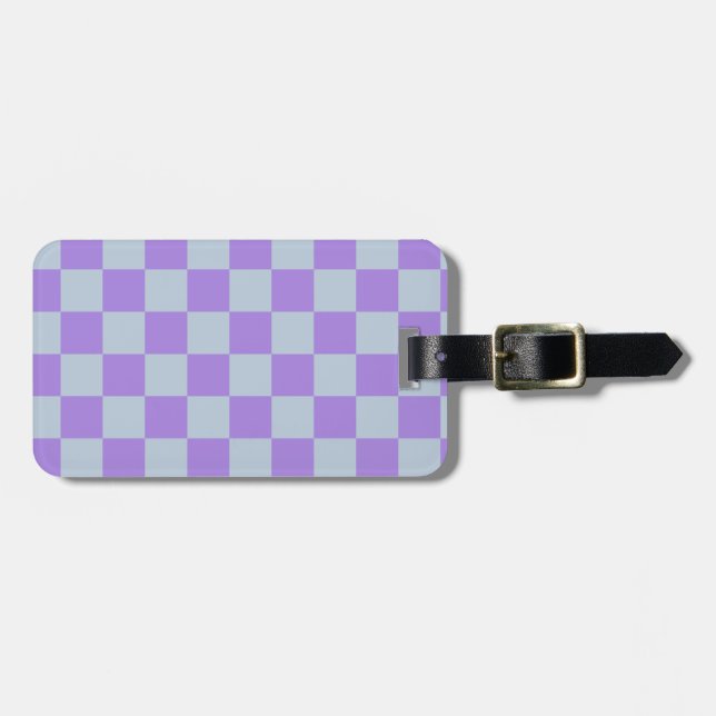 Soft Blue und Lavender Checked Gepäckanhänger (Vorderseite horizontal)