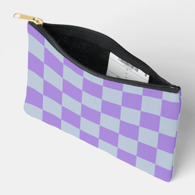 Soft Blue und Lavender Checked Zubehörtasche (Offen)