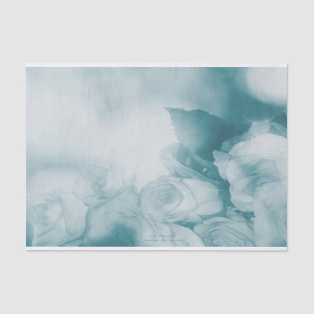 Soft Blue Vintag Floral Rose Seidenpapier (Vorderseite)