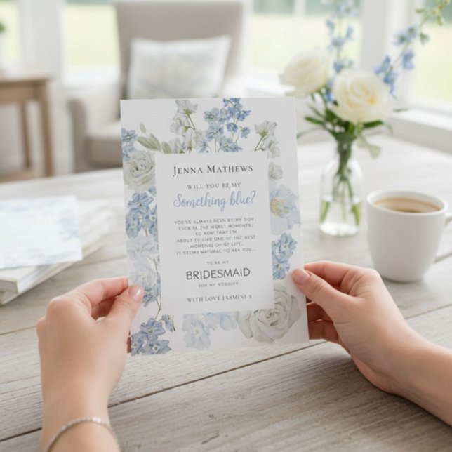 Soft Blue Watercolor Floral Bridesmaid Proposal Einladung (Von Creator hochgeladen)