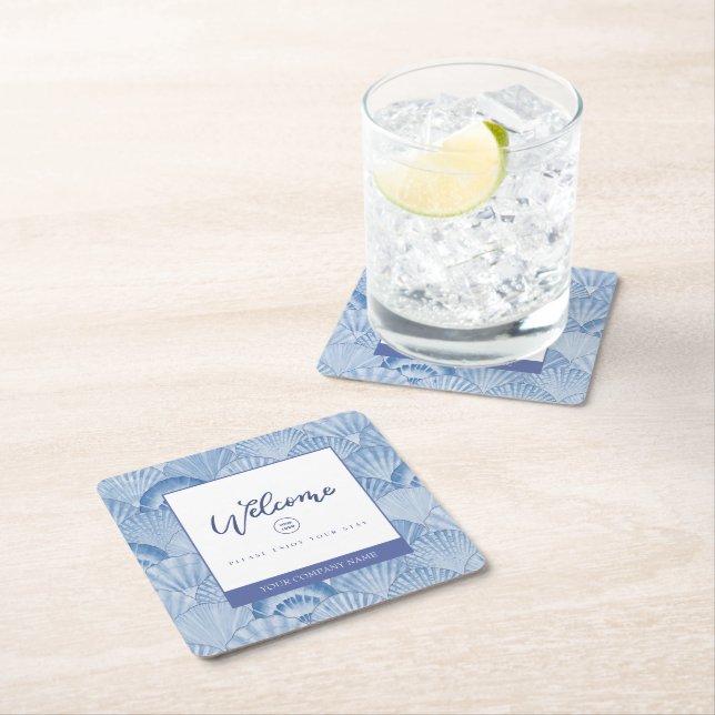 Soft Blue Watercolor Seashell Square Paper Unterse Rechteckiger Pappuntersetzer (Vor Ort)