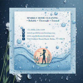 Soft Blue White Professional Sparkle Cleaning Chic Quadratische Visitenkarte