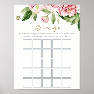 Soft Blush Bloral Peony Watercolor Bingo Game Poster