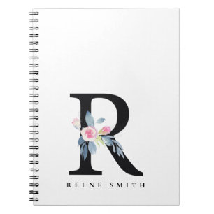 SOFT BLUSH BLUE FLORAL ALPHABETS NAME LETTER R NOTIZBLOCK