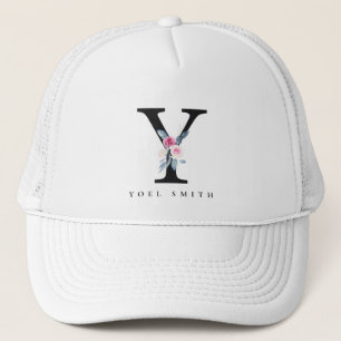 SOFT BLUSH BLUE FLORAL ALPHABETS NAME LETTER Y TRUCKERKAPPE
