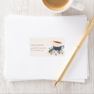 Soft Blush Blue Stacks Teebecher Blumenadresse Adressaufkleber
