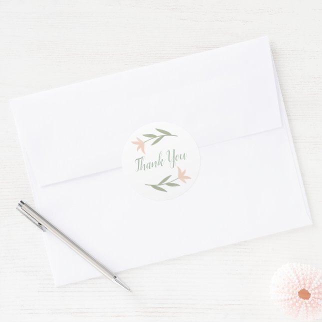 Soft Blush Blumen Runde Danke Sticker (Umschlag)