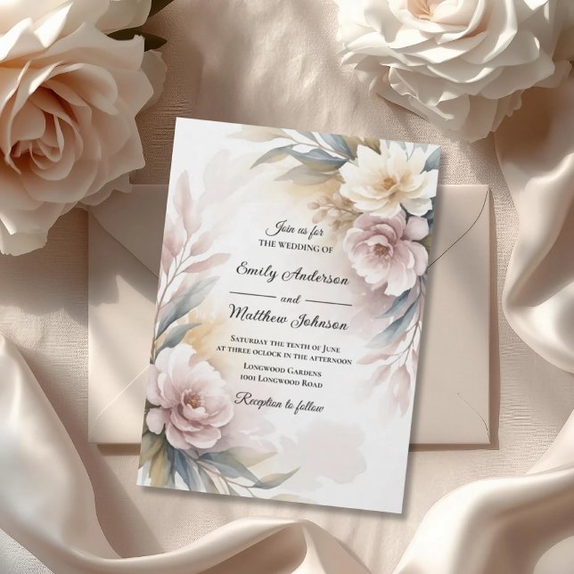 Soft Blush Botanical Border Wedding Invitation Einladung (Von Creator hochgeladen)