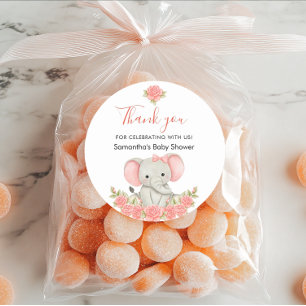 Soft Blush Elefant Baby Shower Geschenkanhänger Runder Aufkleber