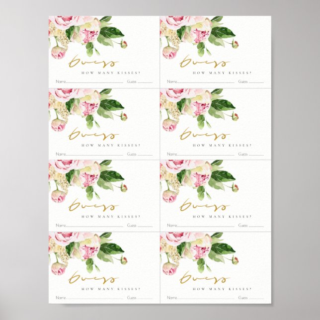 Soft Blush Floral Peony Guess How Many Kisses Post Poster (Vorne)