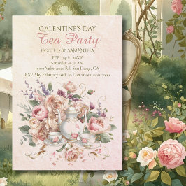 Soft Blush Floral Tea Galentine Party Vintage Einladung
