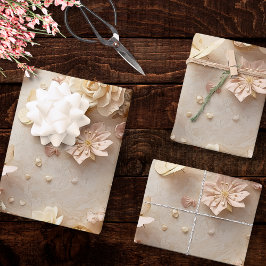 Soft Blush Floral Wreath with Butterflies and Rose Geschenkpapier Set