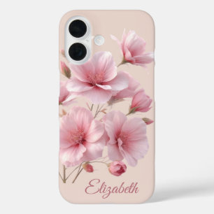 Soft Blush Flower Benutzerdefinierter Name Floral  iPhone 16 Hülle