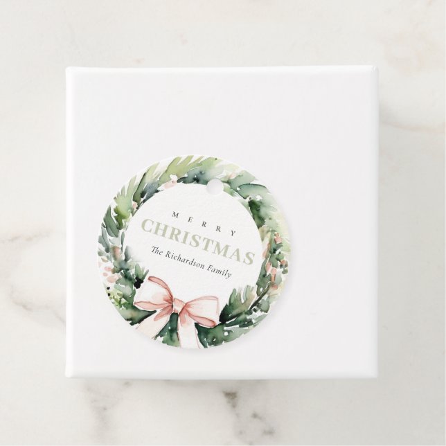 Soft Blush Grüner Weihnachtskranz Farbe Geschenkanhänger (Beispiel)