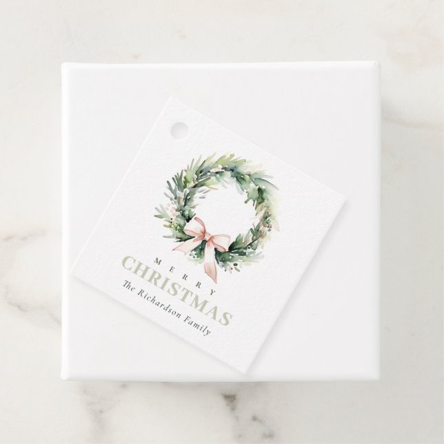 Soft Blush Grüner Weihnachtskranz Farbe Geschenkanhänger (Beispiel)