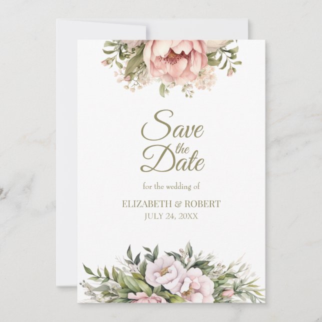 Soft Blush Peony Save The Date Card (Vorderseite)