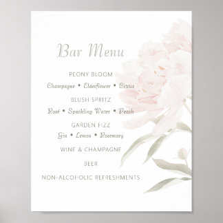 Soft Blush Pfingstrosen-Hochzeitsbar-Menü  Poster
