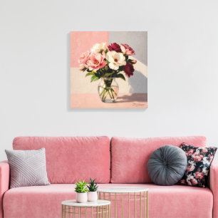Soft Blush Pfingstrosen Vasen Leinwanddruck