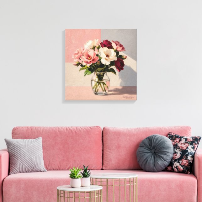 Soft Blush Pfingstrosen Vasen Leinwanddruck (Insitu (Wohnzimmer))