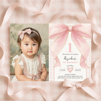 Soft Blush Pink Bow Coquette Theme 1st Birthday Einladung