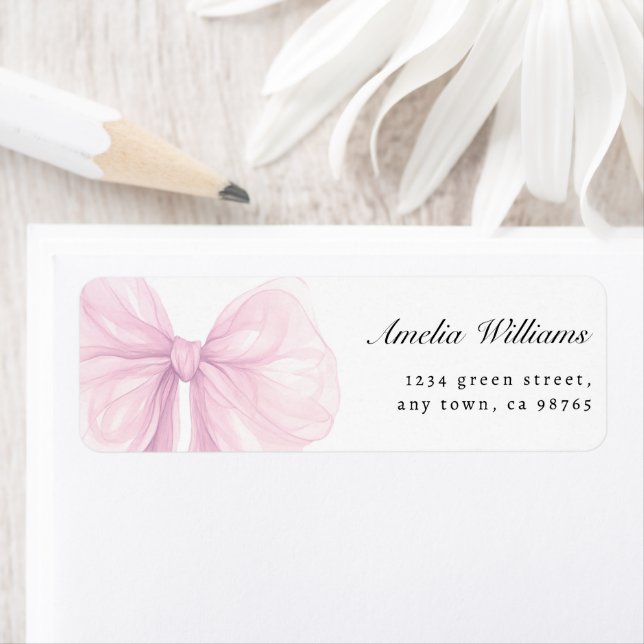 Soft Blush Pink Bow Return Address Labels (Insitu)