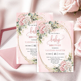 Soft Blush Pink Flowers Greenery Baby Shower Girl Einladung