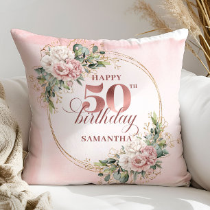 Soft Blush Rose Gold 50. Geburtstag Kissen Geschen