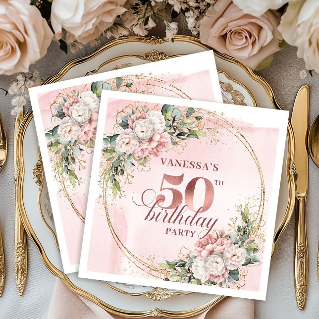 Soft Blush Rose Gold 50th Birthday Cocktail Napkin Serviette (Soft Blush Rose Gold 50th Birthday Cocktail Napkins)