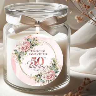 Soft Blush Rose Gold Botanisches 50. Geburtstagsla Runder Aufkleber