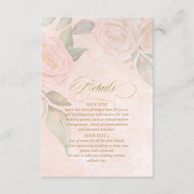Soft Blush-Rose Hochzeitdetails ID828 Begleitkarte (Vorderseite)