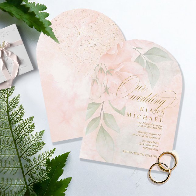 Soft Blush-Rose mit Hochzeitstich ID828 Einladung (Von Creator hochgeladen)