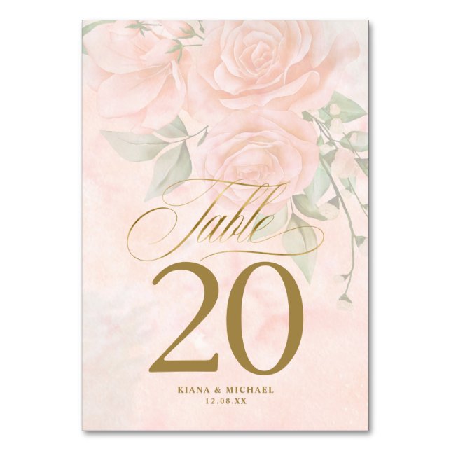 Soft Blush Rose Wedding ID828 Tischnummer (Vorderseite)