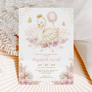 Soft Blush Swan Princess mit Balloon Baby Dusche Einladung