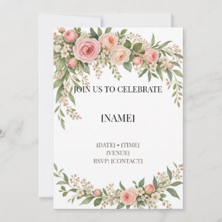 Soft Blush Watercolor Rose Birthday Invitation Tem Einladung