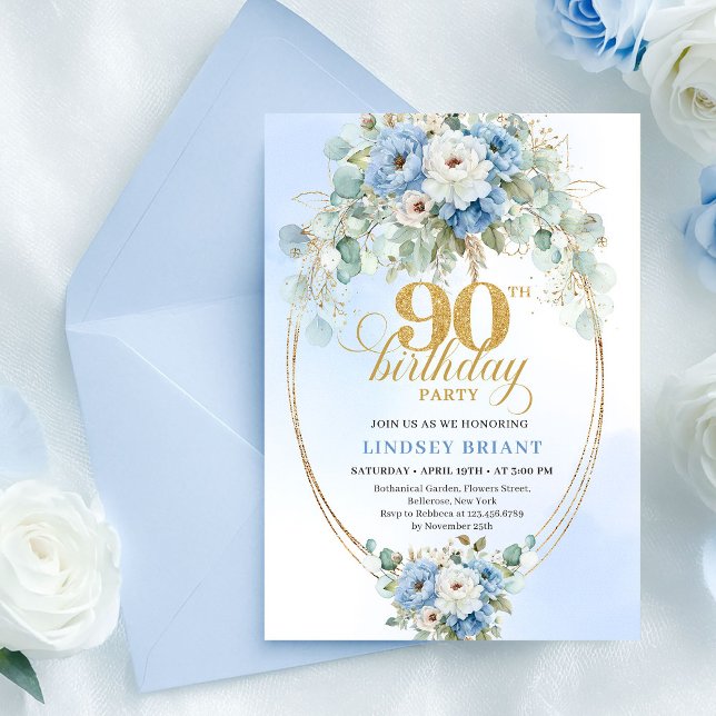 Soft Bohemian Blue Peonies Birthday Invite Einladung (Soft Bohemian Blue Peonies Birthday Invite)