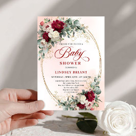 Soft Bohemian Burgundy Greenery Baby Shower Invite Einladung