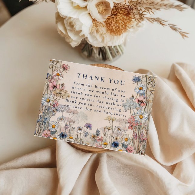 Soft Bohemian Floral Meadow Wedding Dankeskarte (Von Creator hochgeladen)