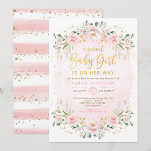 Soft Boho Blush Blumenstrauß Girl Babydusche Einladung