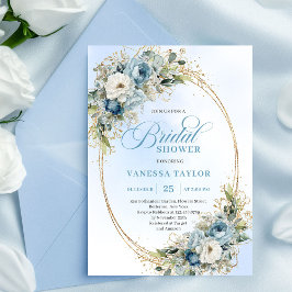 Soft Boho Dusty Blue Floral Greenery Bridal Shower Einladung