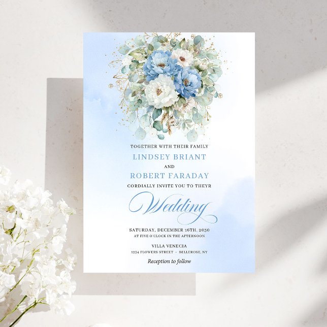 Soft Boho Dusty Blue White Peony Greenery Wedding Einladung (Soft Boho Dusty Blue White Peony Greenery Wedding)