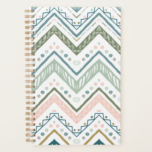 Soft Boho Ethnic Chevron Zig Zag Green Spiral Planer (Vorderseite)