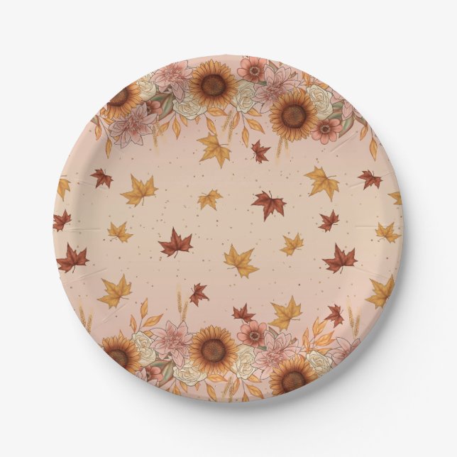 Soft Boho Herbstmuster Pappteller (Vorderseite)
