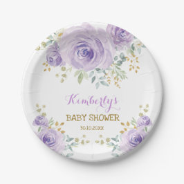 Soft Boho Lavender Gold Floral Baby Dusche Pappteller
