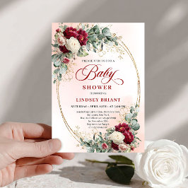 Soft Boho Marsala Peony Baby Shower Invite Einladung