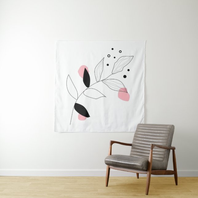 Soft Botanica - Minimalistische Leaf Line Kunst -  Wandteppich (Beispiel)