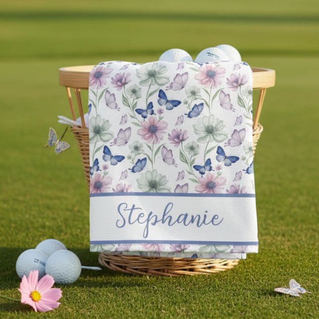 Soft Botanical Butterfly Golf Towel – Personalized Golfhandtuch (Personalized floral golf towel)