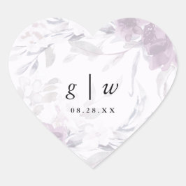 Soft Botanical Floral Monogram und Date Wedding Herz-Aufkleber