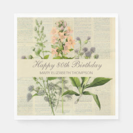Soft Botanical Vintaqe Wildblume 80. Geburtstag Serviette
