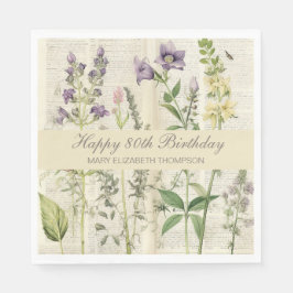 Soft Botanical Vintaqe Wildblume 80. Geburtstag Serviette