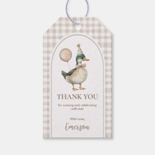 Soft Brown Gingham One Lucky Duck Balloon Birthday Geschenkanhänger